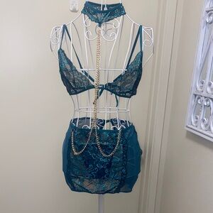 No Boundaries Teal and Gold Lace Bra Set